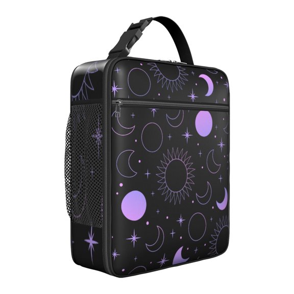 Luxury Gothic Starry Night Lunch Box: Gold Constellation Design - Insulated Reusable Leakproof Cooler Tote with Zipper & Adjustable Strap
