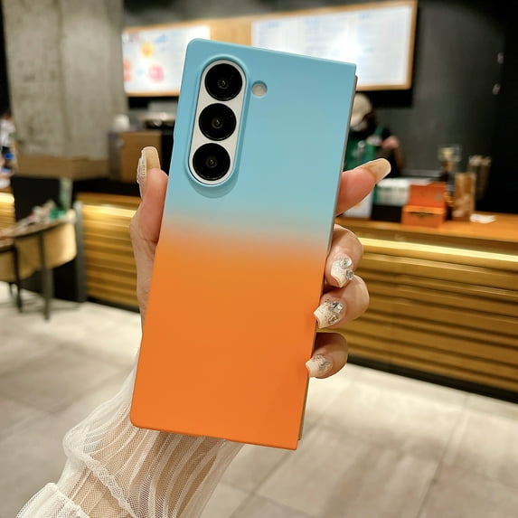 Luxury Gradient Color Soft Silicone Matte Phone Case for Samsung Galaxy Z Fold 4 Cases, Ultra Slim Bicolor TPU Skin-Friendly Anti-Scratch Phone Cover for Samsung Galaxy Z Fold 4 - Orange+Blue