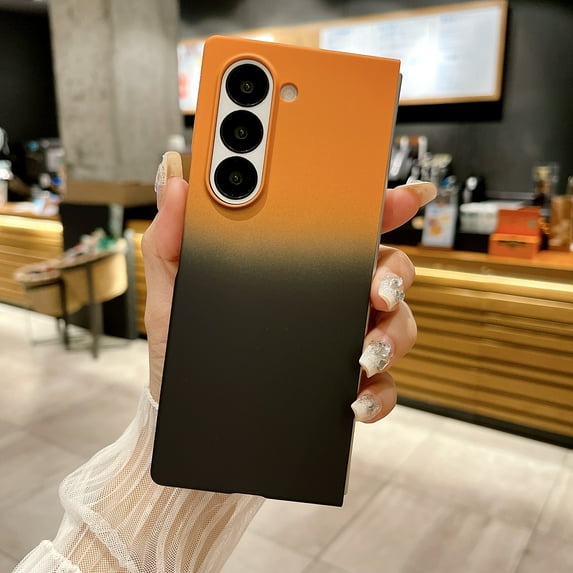 Luxury Gradient Color Soft Silicone Matte Phone Case for Samsung Galaxy Z Fold 4 Cases, Ultra Slim Bicolor TPU Skin-Friendly Anti-Scratch Phone Cover for Samsung Galaxy Z Fold 4 - Black+Orange