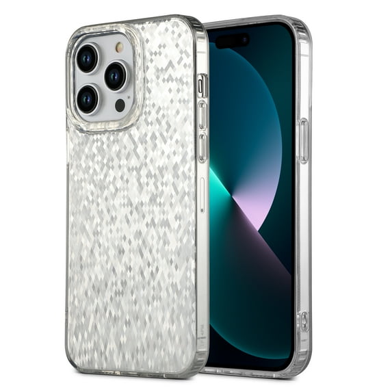 Luxury Gradient Glitter Case for iPhone 13 Pro, Slim Bling Diamond Texture Protective Cover Shockproof Anti-Scratch Clear Bumper Non-Yellowing Case for iPhone 13 Pro Women Girls, White