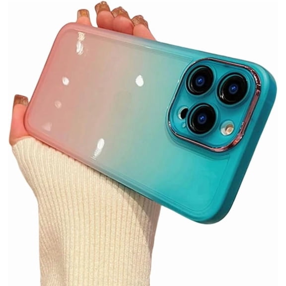 Luxury Gradient Rainbow Clear Phone Case for iPhone 16 Pro Max 15 14 13 12 11 X Xr Xs Plus Shockproof Camera Protection Cover(for iPhone 13 pro/TM Blue Pink)