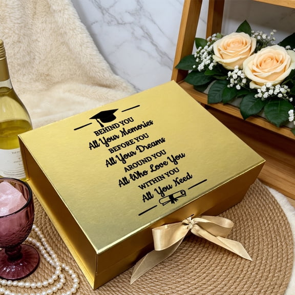 Luxury Graduation Wrapping Printed Paper Box, Fine Printed Surface, Magnetic Lock and Satin Ribbon, 11.4×8.6×4.1 in & 8.6×6.3×3.3 in for High-End Grad Presents