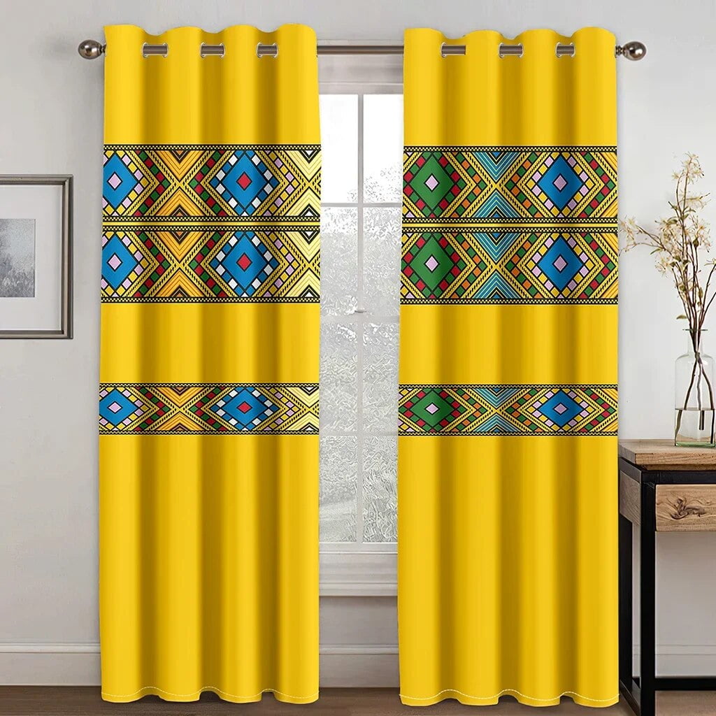 Luxury Gray Ethiopian and Eritrean Traditional Curtains Free Shipping 2 Pieces Thin Drape for