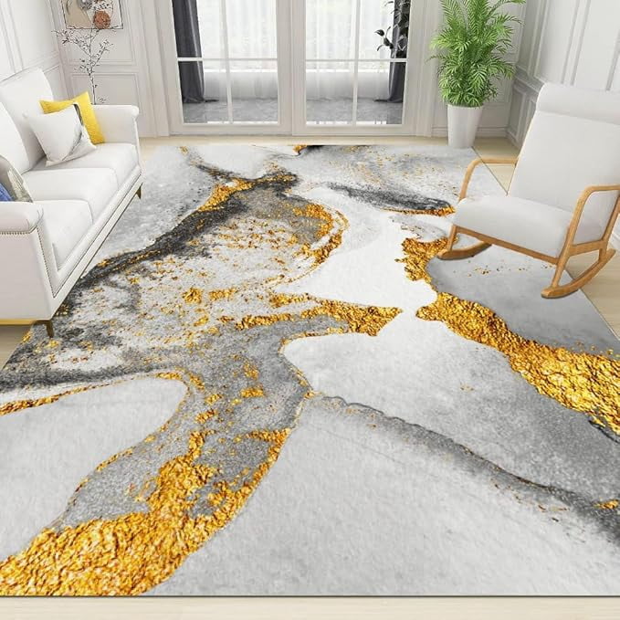 Luxury Gray Marble Gold Fit Under Door Rugs For Entryway, Powder ...