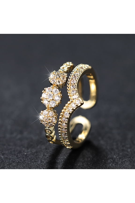 Luxury Green Blue Red Black Stone Wave Rings For Women Antique Gold Color Zircon Flower Wedding Bands Adjustable Finger Ring CZ