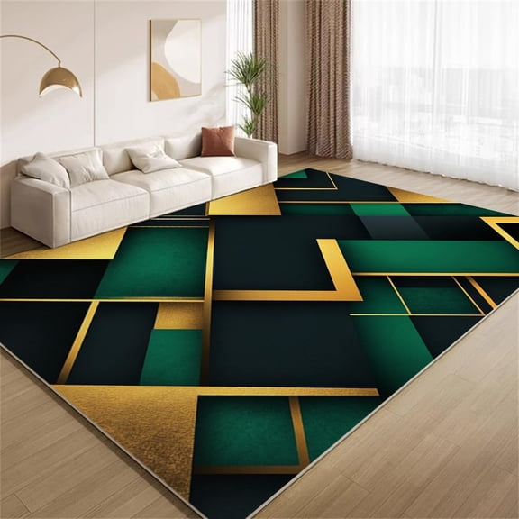 Luxury Green Gold Rug 5x6 Area Rugs Golden Geometric Texture Rugs Ultra Soft Non Slip Washable Low Pile Carpet for Gameroom Bedroom Living Room Playroom Home Decor