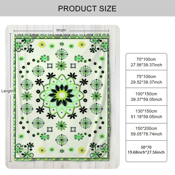 Luxury Green Mandala Throw Blanket - Soft Cozy Flannel Bedspread Suitable for Couch, Bed, Sofa - Green & Neutral Mandala Patterns, - Bed Covering, Modern Decor