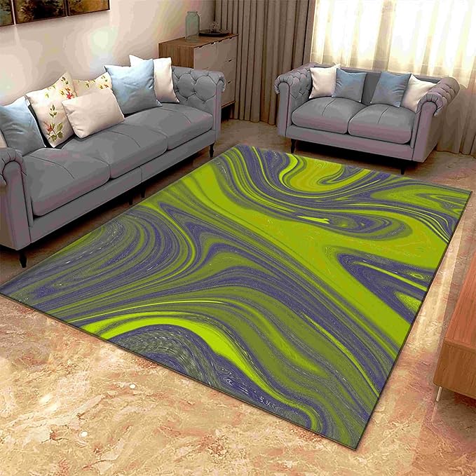 Study Room Rugs Luxury Green Marble Area Rug, Abstract Green Purple Quicksand Carpet ...