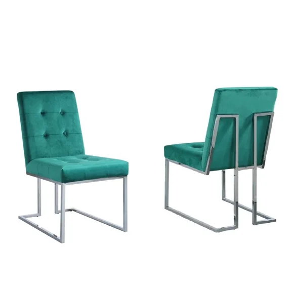 Luxury Green Velvet Dining Chair (Set of 6) with Chrome Metal Frame, Tufted Side Chairs for Home Kitchen Dining Room