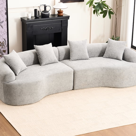 Luxury Grey Chenille 4 Couch - Foam And Spring Interior, No Assembly Needed, Comfortable Safe Home Full Sponge, Assembly, For Family, With Design