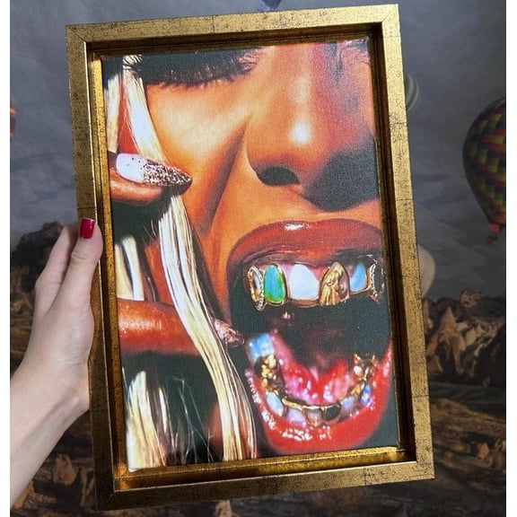 Luxury Grillz Portrait poster Bling Teeth Hip Hop Art Black Woman Diamond Teeth Fashion Trendy Poster Woman Icon