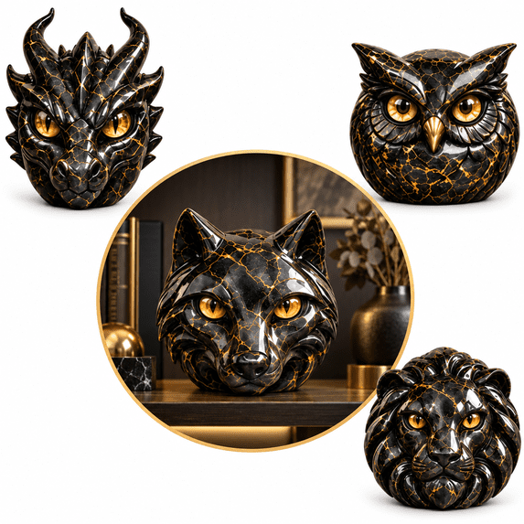 Luxury Guardian Animal Stone Sculpture, Black Stone Animal Statue with ...