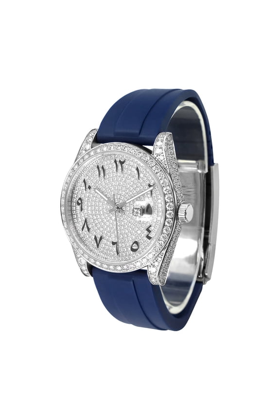 Luxury Half Iced Moissanite Watch, Hip Hop Style Mechanical Wristwatch with More Rubber Band