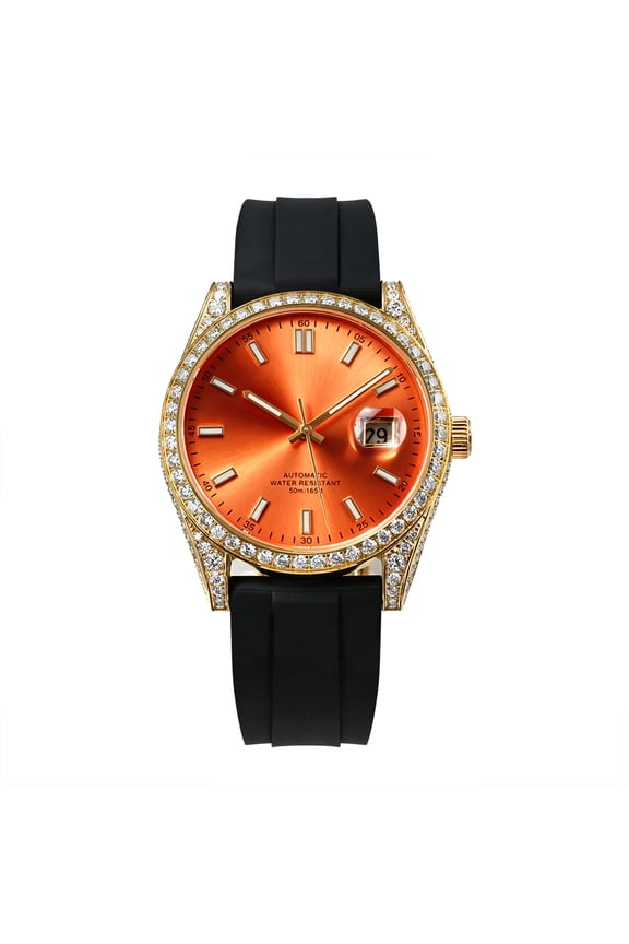 Luxury Half Iced Out Moissanite Watch, Rubber Strap Automatic Mechanical Wristwatch with Miyota 8215 Movemen