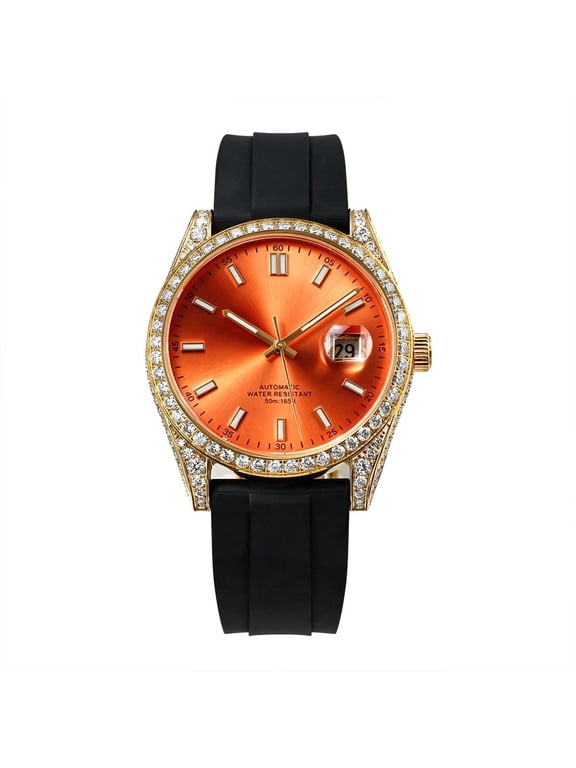 4.64CT Luxury Half Iced Out Moissanite Watch, Rubber Strap Automatic Mechanical Wristwatch with Miyota 8215 Movemen