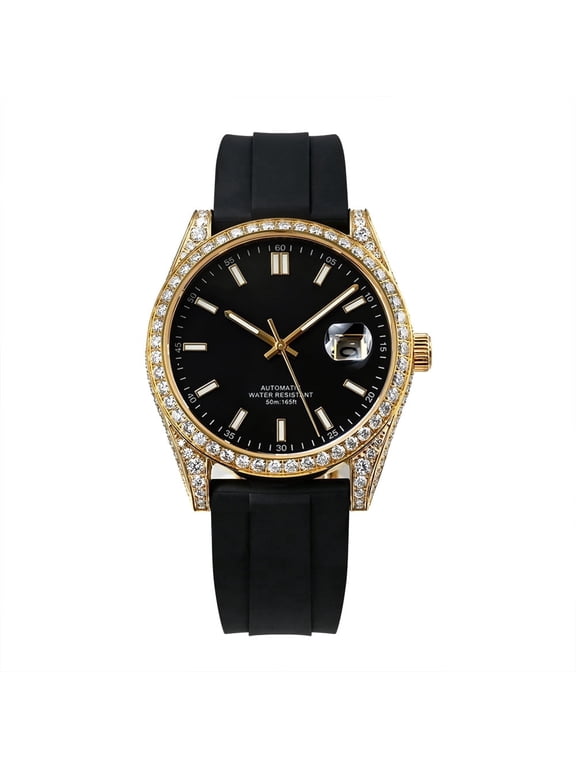 4.64CT Luxury Half Iced Out Moissanite Watch, Rubber Strap Automatic Mechanical Wristwatch with Miyota 8215 Movemen