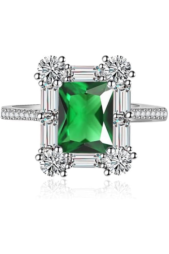 Luxury  Halo Engagement Rings Premium Cubic Zirconia Promise Eternity Ring for Women Wedding Bands Emerald Cut Ruby Topaz Simulated Diamond CZ Anniversary Open Adjustable Ring(Green)