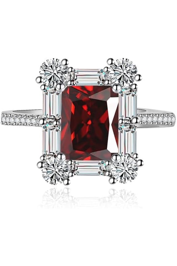 Luxury  Halo Engagement Rings Premium Cubic Zirconia Promise Eternity Ring for Women Wedding Bands Emerald Cut Ruby Topaz Simulated Diamond CZ Anniversary Open Adjustable Ring(red)