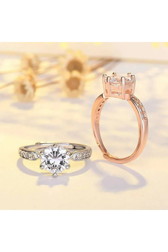 Luxury Hand Jewelry Rose Gold and Silver Lady Diamond Ring Six Claw Diamond Ring Couple Jewelry Ring Gift