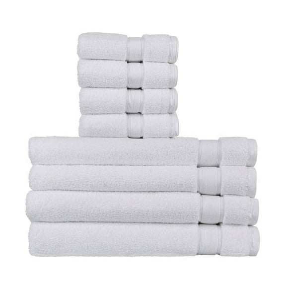 Luxury Hand and Wash White Towels Set, 8 Pack (4 pcs 20" x 30" Hand Towels, 4 pcs 13" x 13" Wash Towels) 100% Long Staple Cotton, Zero-Twist, Pre-Shrunk 700GSM Hand & Wash Towel Set