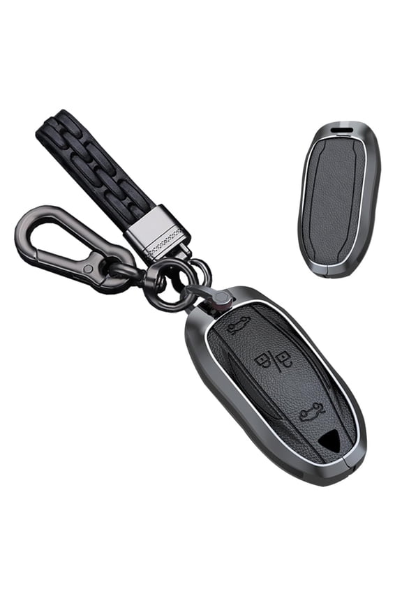 Metal Key Fob Cover Fit for TeslaFit for Model S/3/Y Leather key Protection Case Smart Remote Key Cover Accessory Protector Metal Keychain