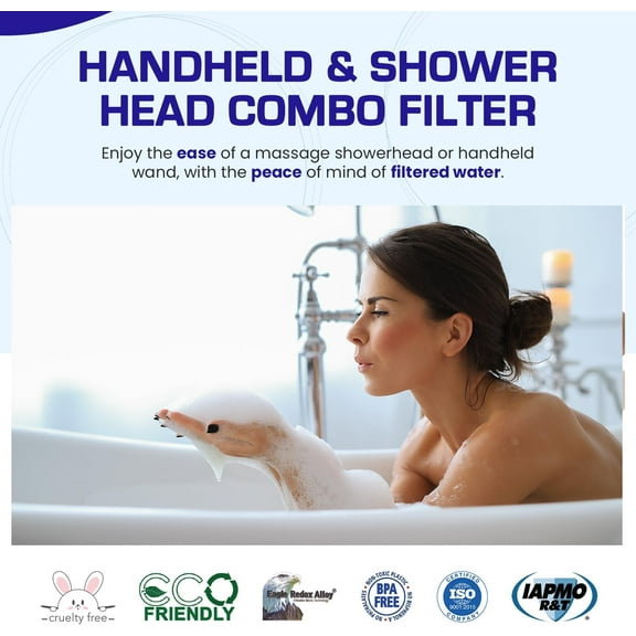Luxury Handheld Shower Power Filtration System - White - | 1.25-2.5 GPM | Reversible Cartridge | Great for Dechlorination