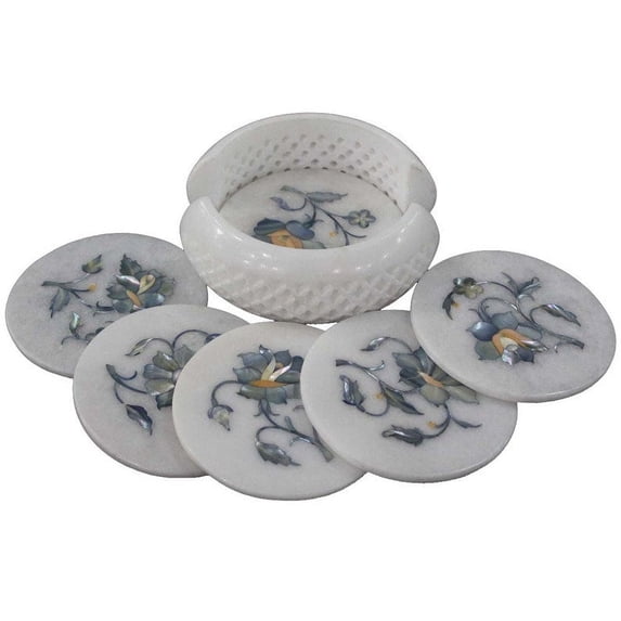 Luxury Handmade Marble Coaster Set with Inlay Art – Perfect New Home Gifts and Elegant Decorative Coasters