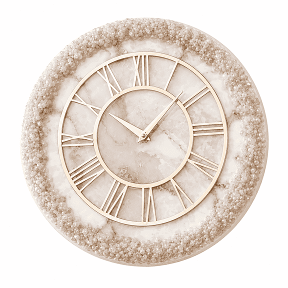 Handmade Resin Wall Clock, Silent Crystal Edge Clock, Black & Gold Decorative Wall Décor, 12 inch