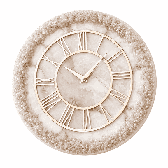 Handmade Resin Wall Clock, Silent Crystal Edge Clock, White & Gold Decorative Wall Décor, 12 inch