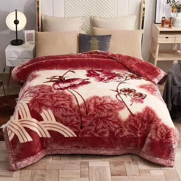 Luxury Heavy Double Layer Raschel Blanket Thickened Warm Plush Winter Blankets for Bed Vintage Floral Soft Weighted Comforter