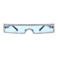 thumbnail image 1 of Luxury Heavy Rhinestone Rim Trim Thin Shield Rimless Cyclops Sunglasses Blue, 1 of 5