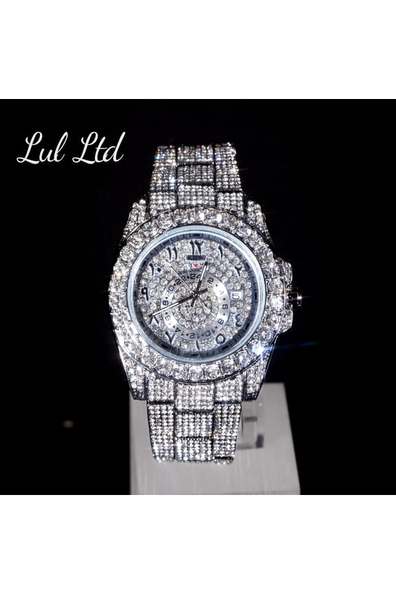 Luxury Hip Hop Bling Rhinestone Wrist Watch, West Coast Style Glow-in-the-Dark Watch for Rappers, No Battery Included, Perfect Gift for Christmas Valentine's & Thanksgiving