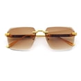 thumbnail image 1 of Luxury Hip Hop Rapper Rimless Bevel Lens Rectangular Hustler Sunglasses Gold - Brown, 1 of 8