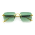 thumbnail image 1 of Luxury Hip Hop Rapper Rimless Bevel Lens Rectangular Hustler Sunglasses Gold - Green, 1 of 8