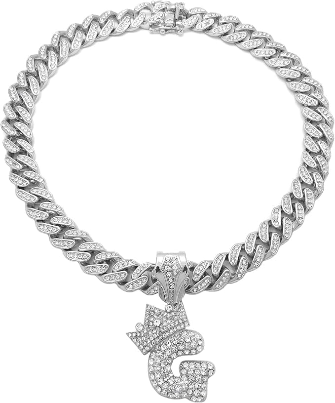 Hip Hop Iced Shark Pendant Necklace - White Gold Plated Alloy With Lab Diamonds, 16" To 30" Iced Cuban Chain, 70mm Pendant
