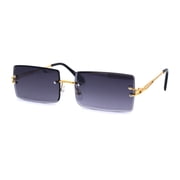 Luxury Hippie Style Rimless Bevel Rectangle Lens Sunglasses Gold Smoke