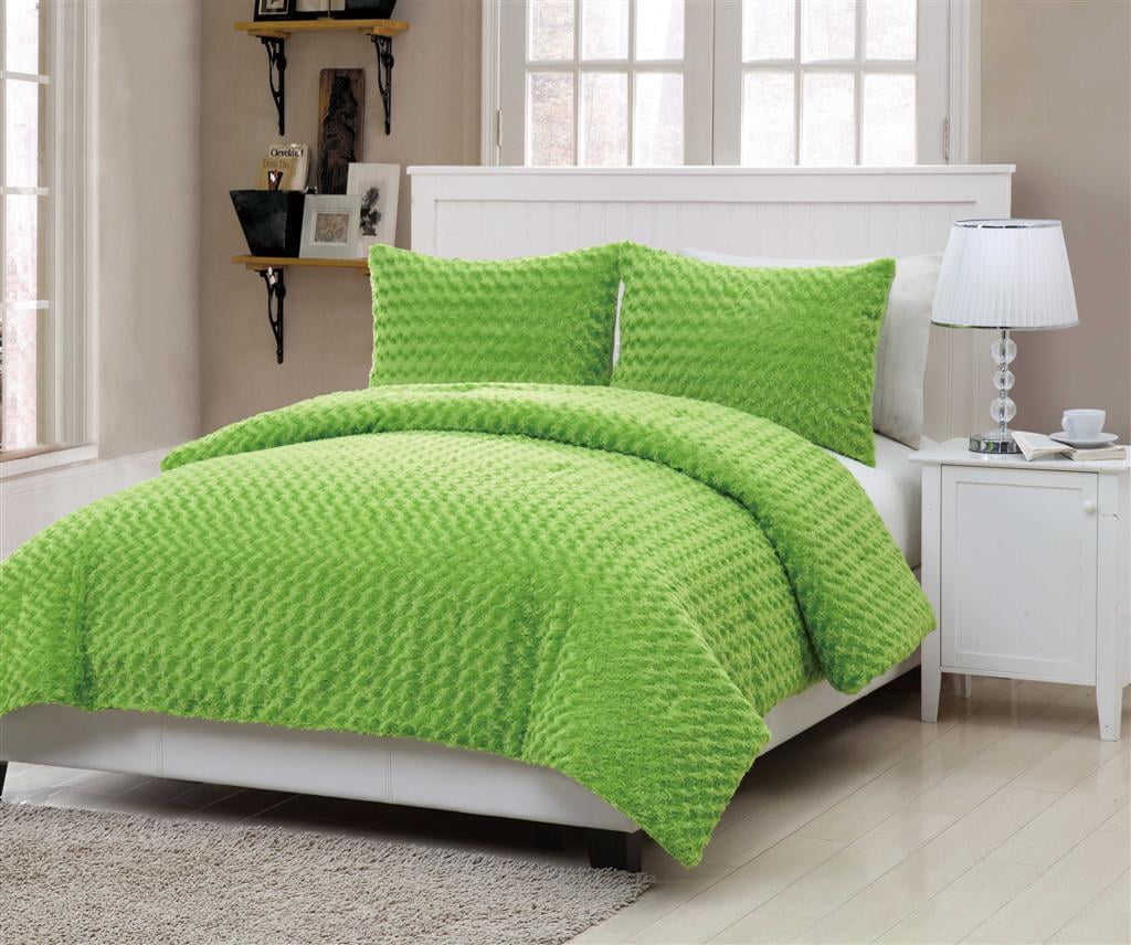 Luxury Home, 2Piece Rose Fur Comforter Set,Green,Twin
