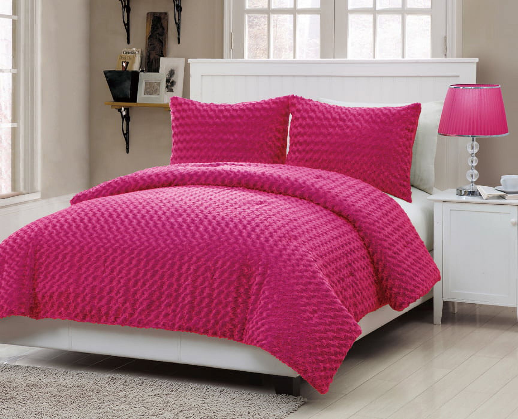 Luxury Home, 2Piece Rose Fur Comforter Set,Pink,Twin