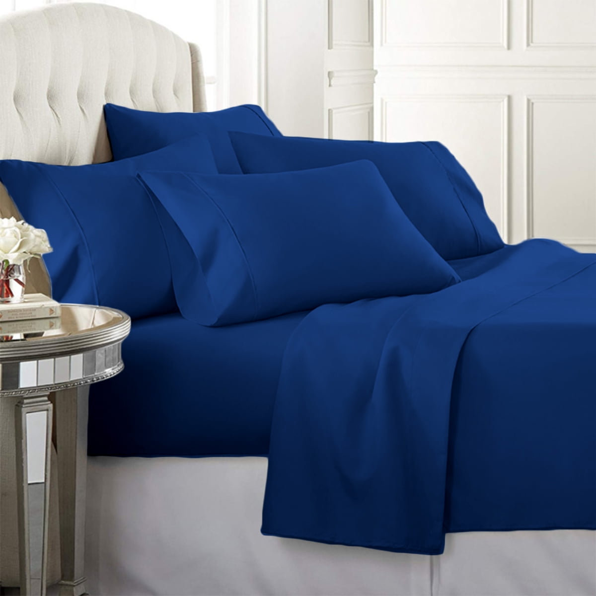 Luxury Home 6-Piece 1600 Thread Count 95 GSM Navy Solid Print Microfiber Sheet Sets, Queen – Hypoall
