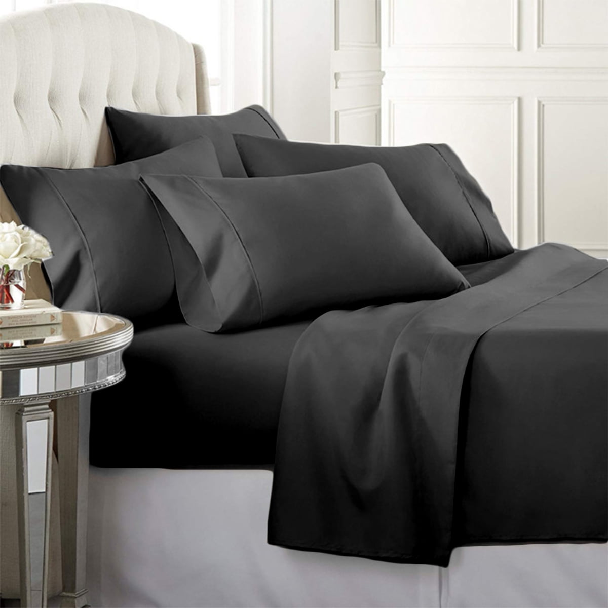 Black Solid Microfiber Queen Deep Pocket Sheet Set