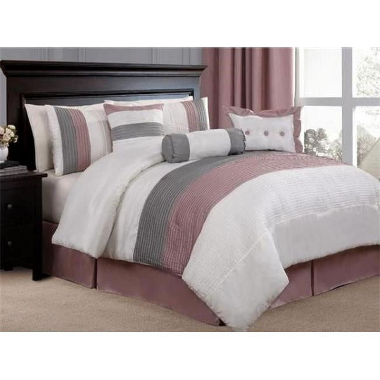 Luxury Home Hudson comforter set, Silver & Pink, King 7 Piece Set