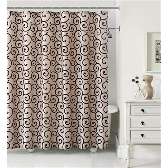Luxury Home Maya Faux Silk Shower Curtain Set, Taupe & Chocolate - 72 x 72 inch - 13 Piece Set