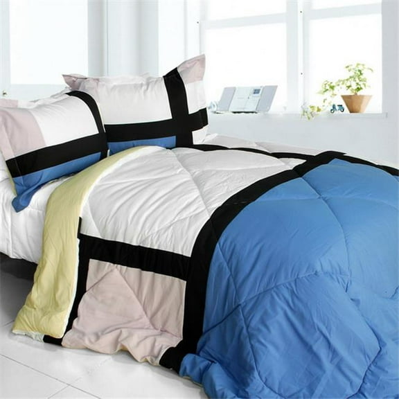 Luxury Home - Quilted Patchwork Down Alternative Comforter Set Full & Queen Size - Blue