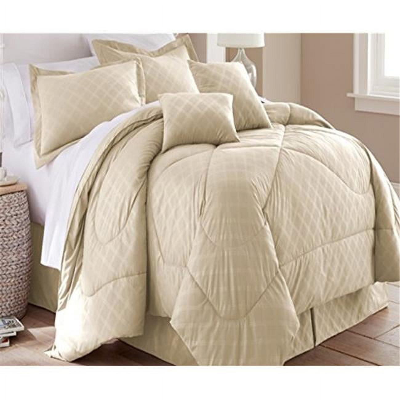 Luxury Home Spirit Linen Hotel Embossed Plaid Comforter Set, Ivory