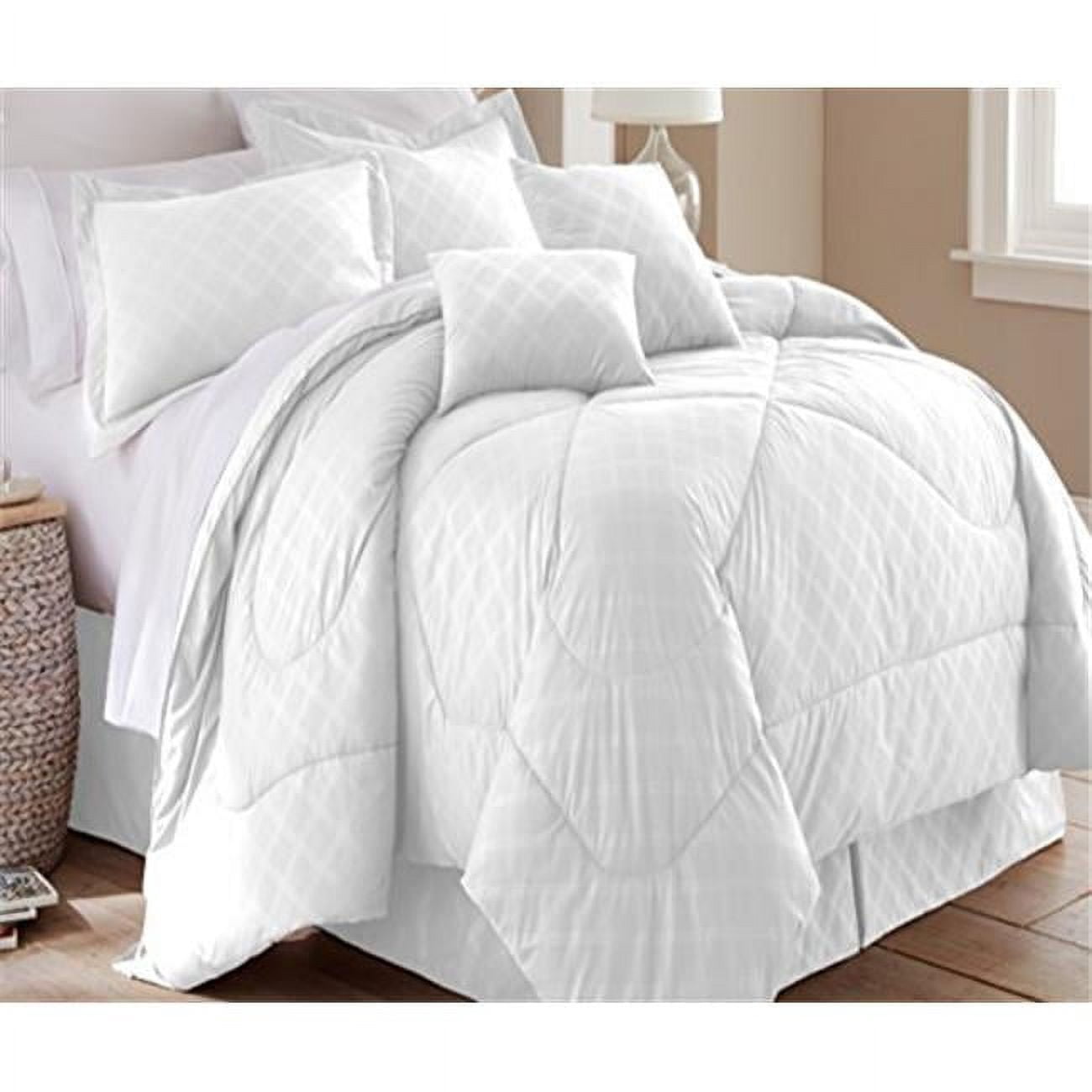 Luxury Home Spirit Linen Hotel Embossed Plaid Comforter Set, White