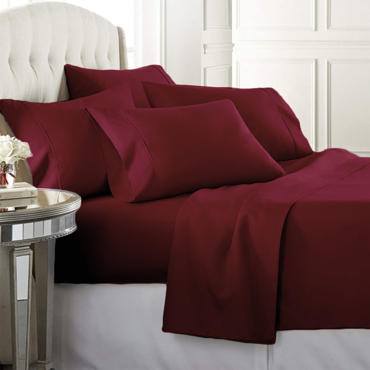 Luxury Home Super-Soft 1600 Series Double-Brushed 3 Pcs Bed Sheets Set (Twin, Burgundy)