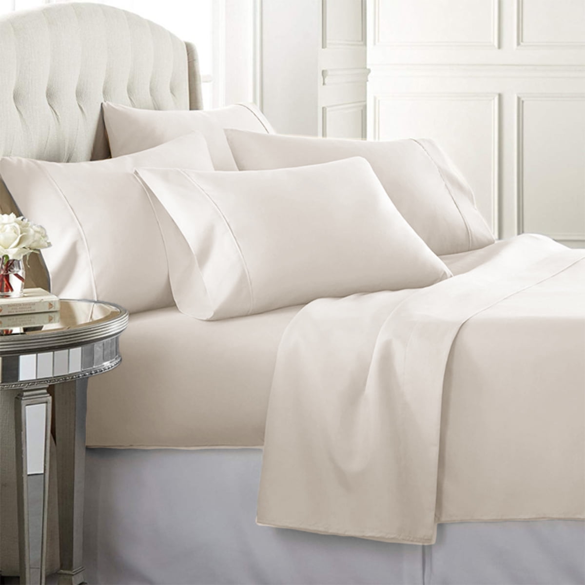 Luxury Home Super-Soft 1600 Series Double-Brushed 3 Pcs Bed Sheets Set (Twin, Cream)