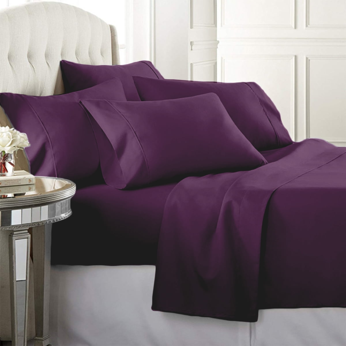 Luxury Home Super-Soft 1600 Series Double-Brushed 6 Pcs Bed Sheets Set (California King, Egg Plant)