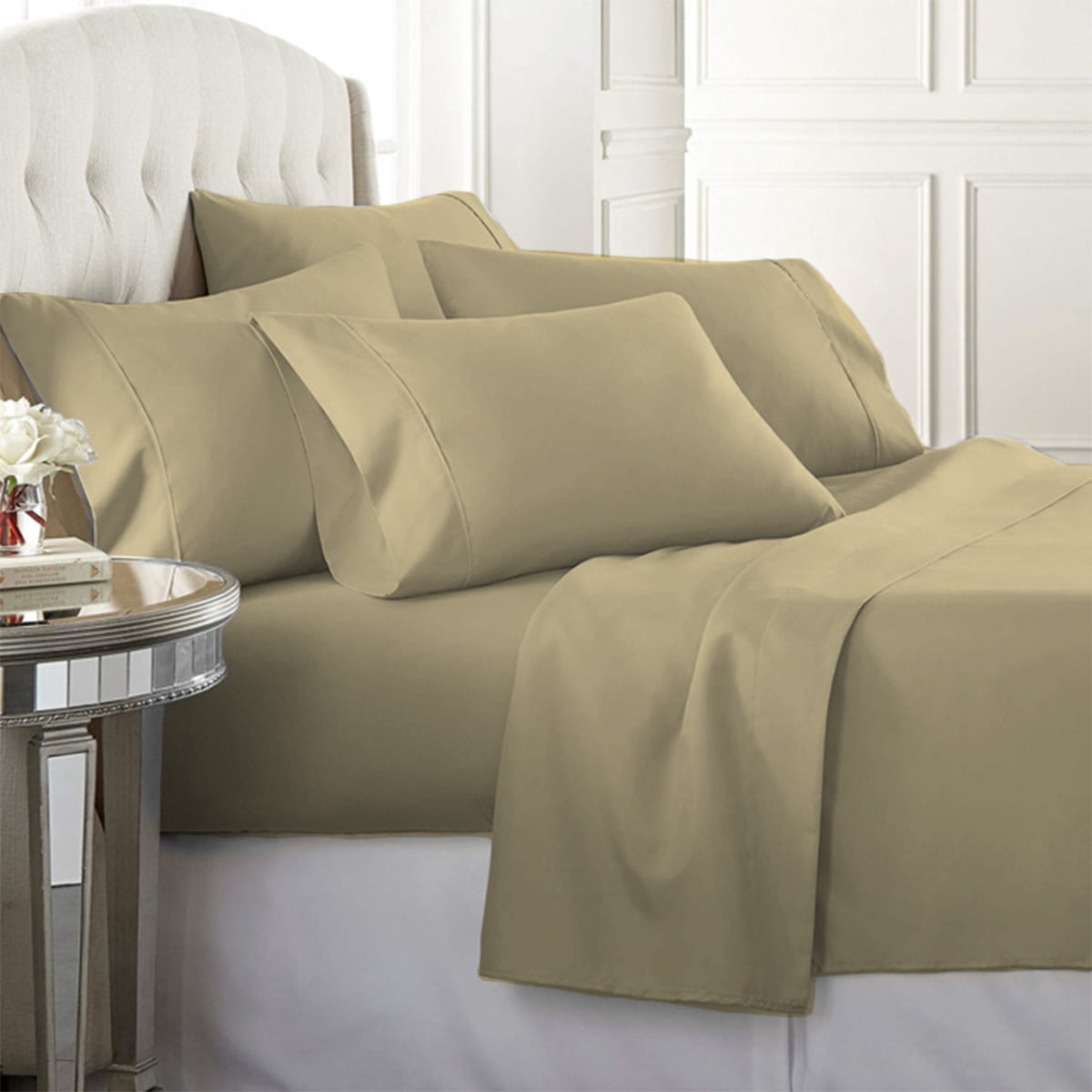 Luxury Home Super-Soft 1600 Series Double-Brushed 6 Pcs Bed Sheets Set (California King, Khaki)