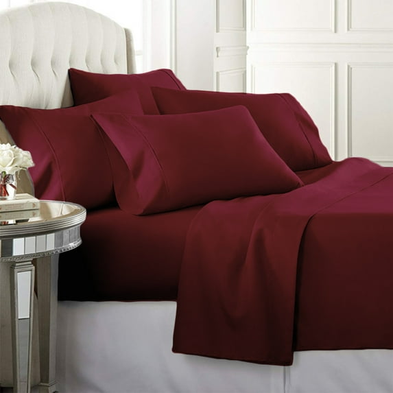 Luxury Home Super-Soft 1600 Series Double-Brushed 6 Pcs Bed Sheets Set (Full, Burgundy)